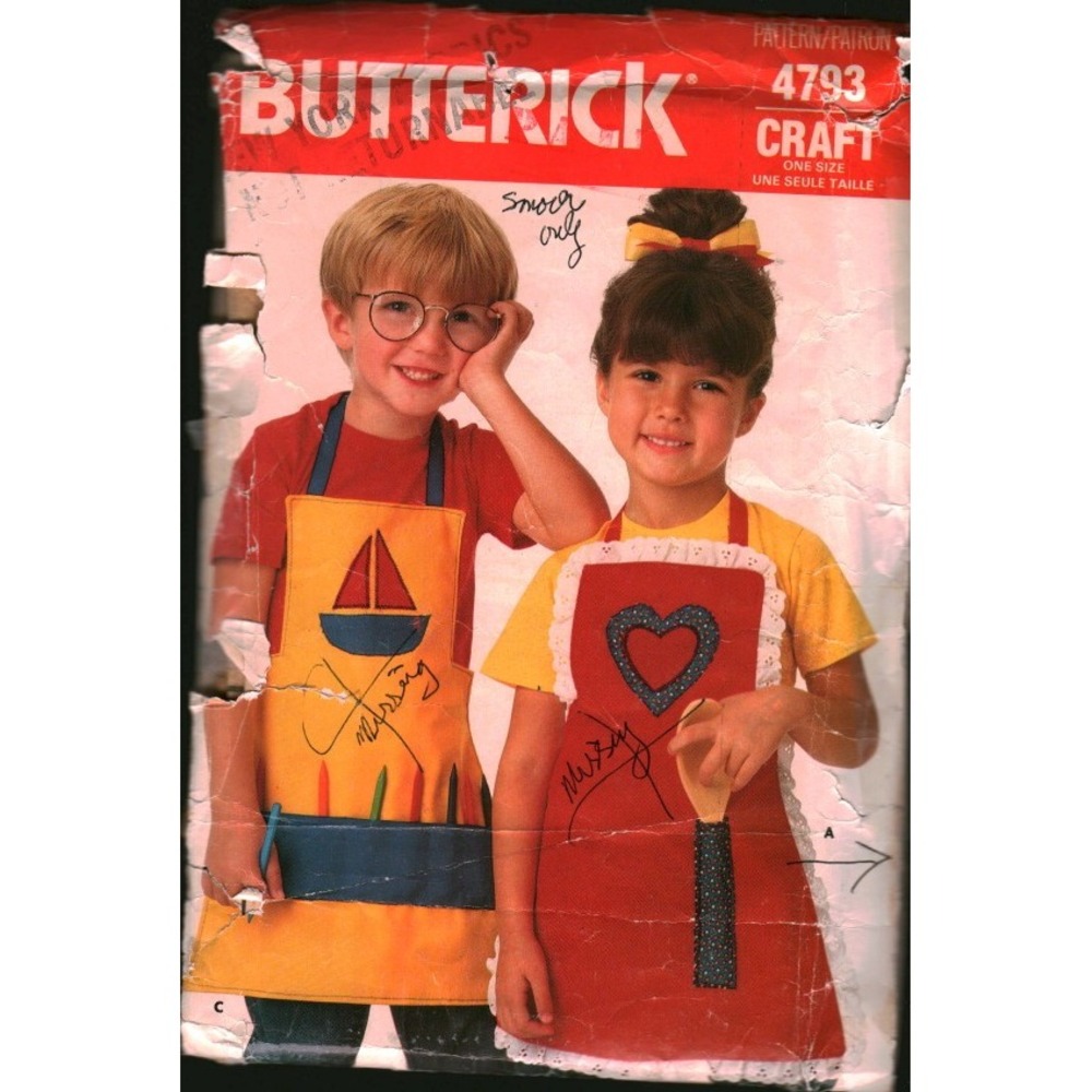 Butterick 4793 Kids‎ Apron Smock Sewing Pattern One Size Vintage Sailboat Heart